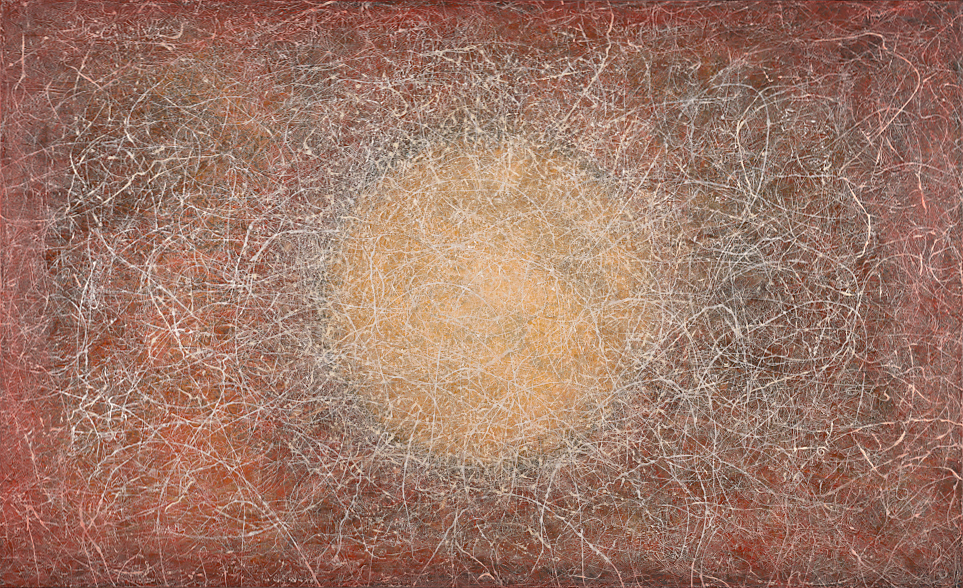 Solar Wind  44” x 72”  rice paper, minerals, oil on canvas