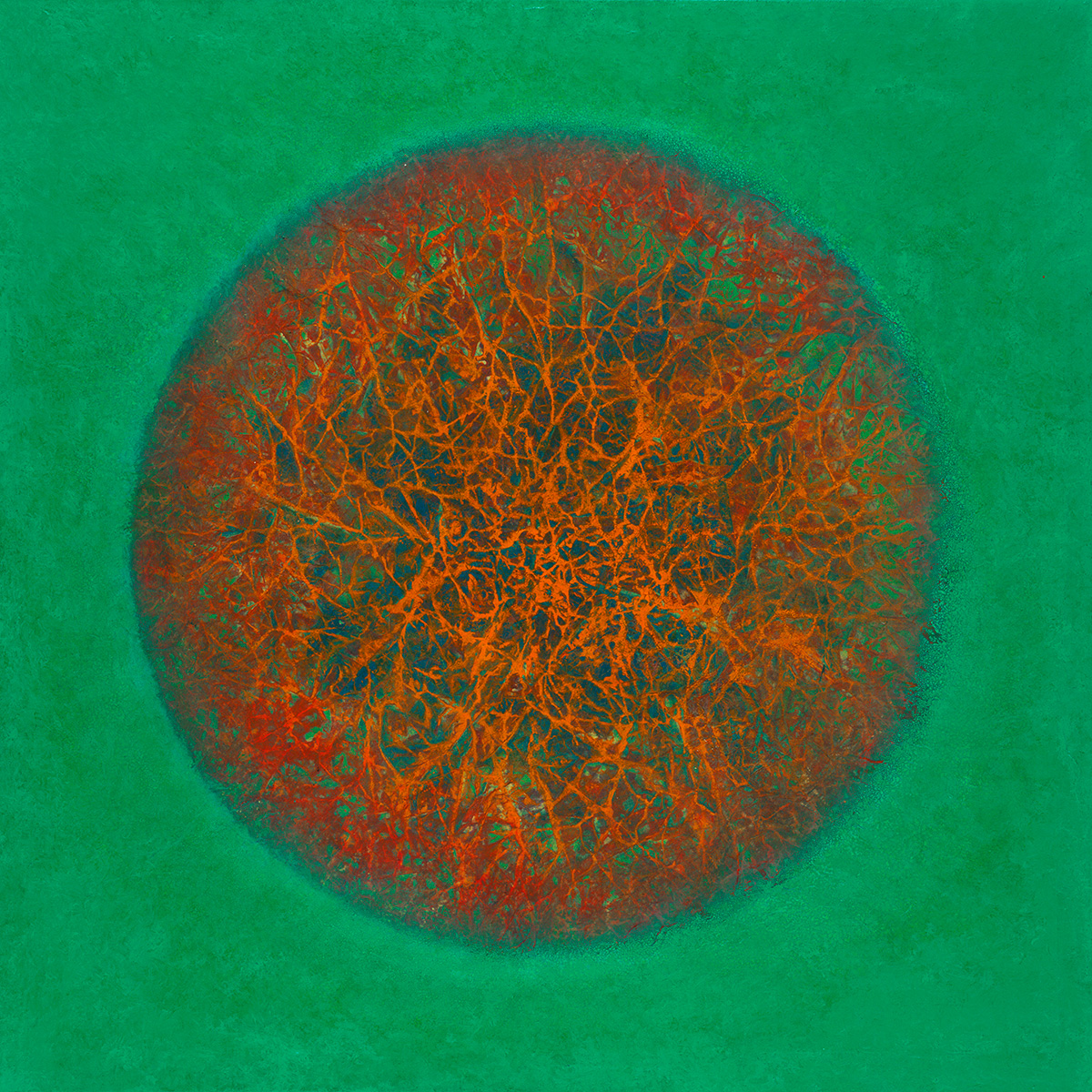 Emerald  36”x 36” rice paper, minerals, oil on canvas