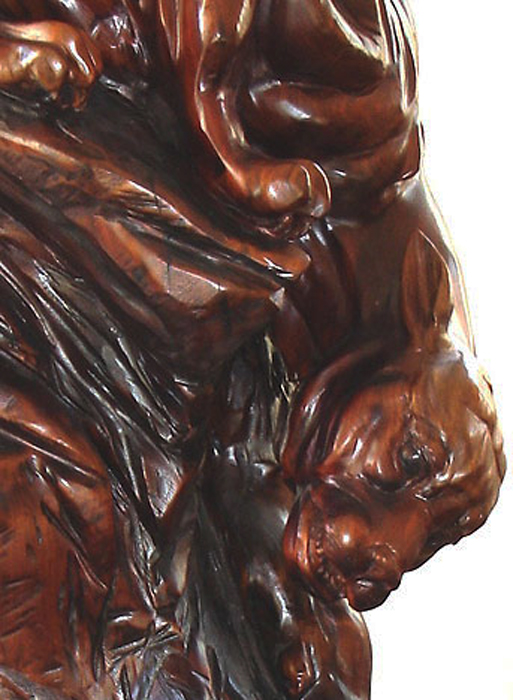 Elemental Force (detail)  69” tall x 48” wide x 32” deep, solid hand-carved black walnut