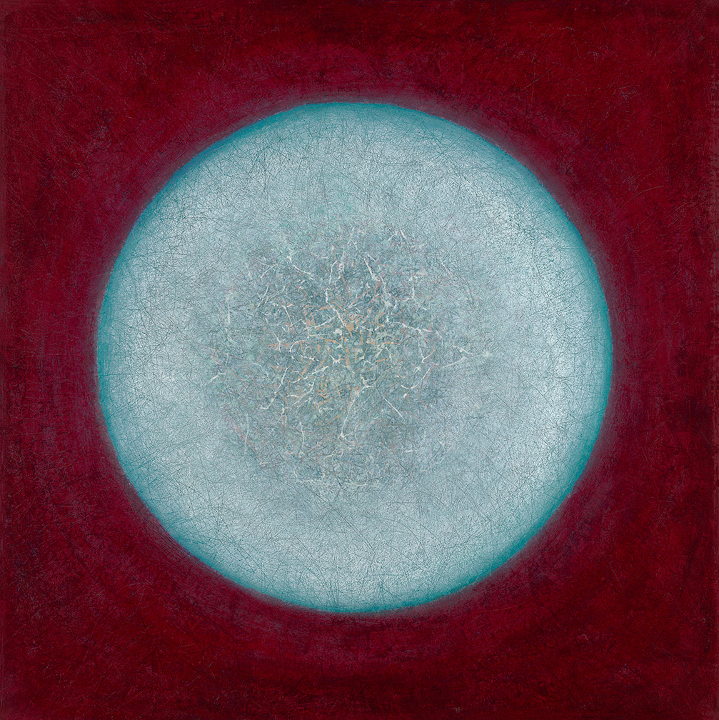 Europa 40" x 40" rice paper, minerals, encaustic, oil on ca canvas