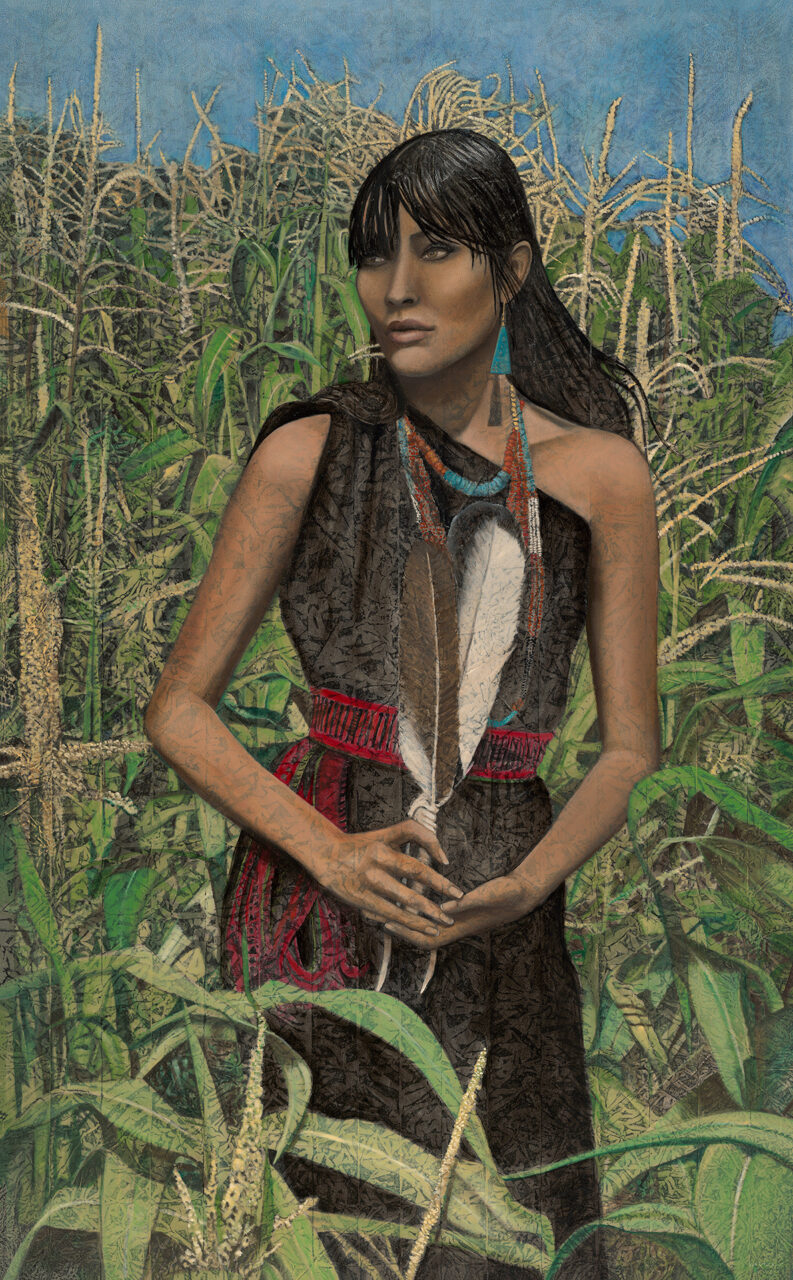 Blue Corn Maiden | 58" x 36" rice paper, earth pigments, encaustic, oil on canvas